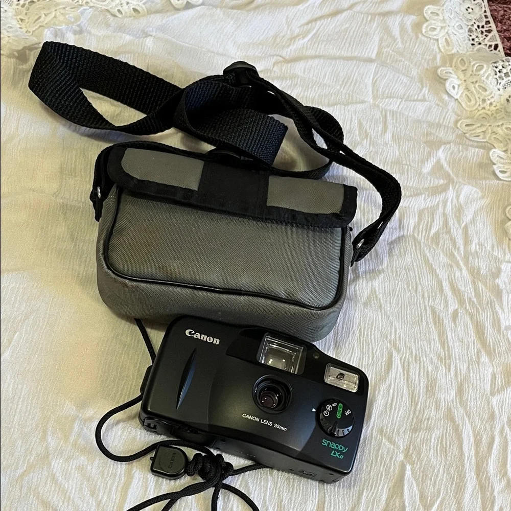 Canon Black 35mm Point-and-Shoot Camera with Gray Carry Case